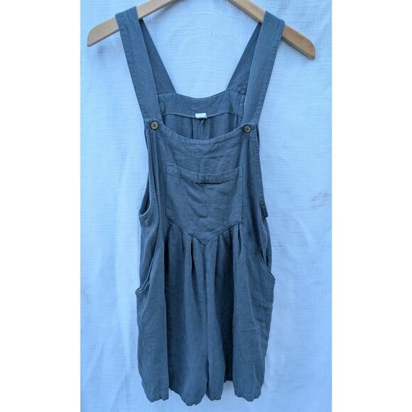 Anrabess Womens Linen Blend Short Bib Overalls Jumpsuit Romper Sz S Gray Blue - Picture 4 of 8